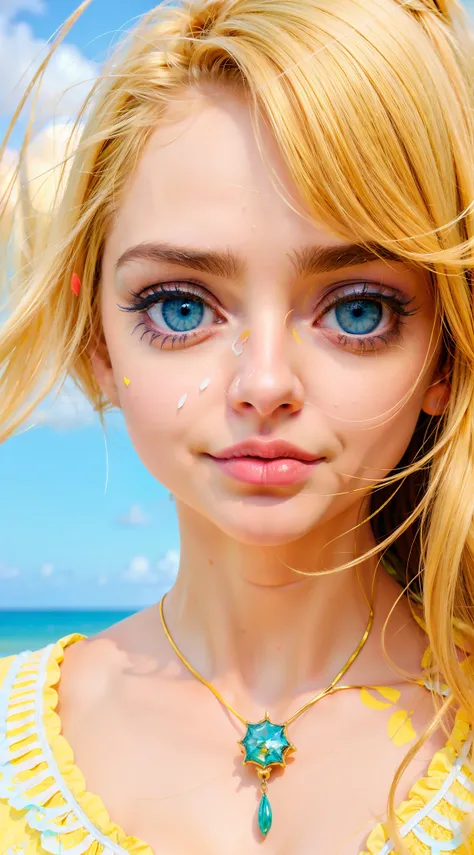 um close up de uma garotinha de olhos azuis e um vestido branco, painting digital adorable, realista bonito olhos grandes, arte digital muito realista, pintura digital ultra realista, pintura digital fotorrealista, arte digital ultra realista, arte digital...