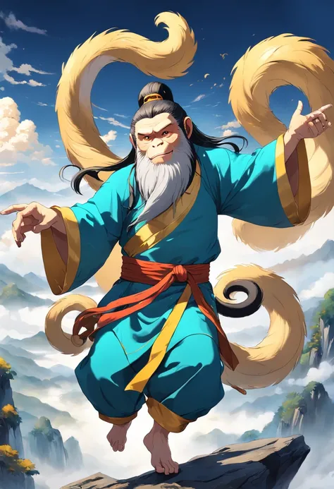 In ancient China, he had the appearance of a huge monkey called Qi Tian Daisheng and wore a hermit-like costume.々Holding a long golden club with a funny expression、A golden ring is worn on the forehead、Riding the clouds、Running in the sky、Masterpiece、Photo...