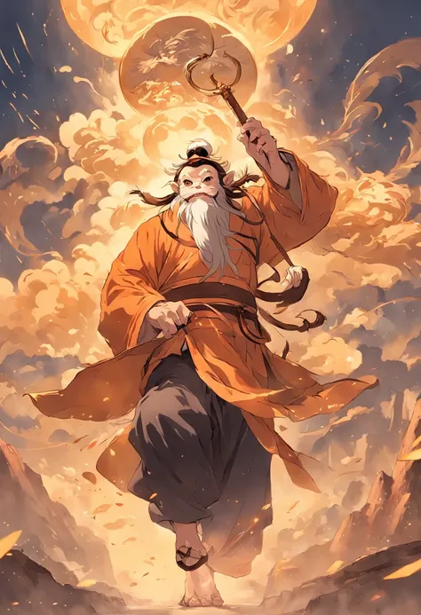 In ancient China, he had the appearance of a huge monkey called Qi Tian Daisheng and wore a hermit-like costume.々Holding a long golden club with a funny expression、A golden ring is worn on the forehead、Riding the clouds、Running in the sky、Masterpiece、Photo...