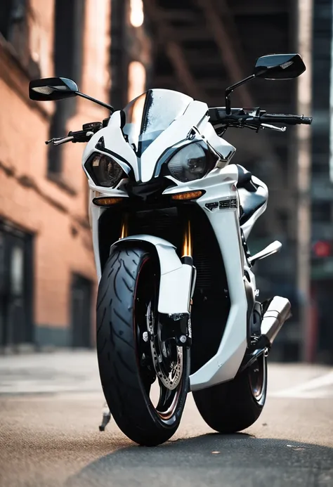 Close up of motorcycle parked on white surface, kawasaki, 2 0 1 9, 2019, (sharp), with sleek lines and a powerful, futuristic suzuki, high quality picture, 8K!!, triumph, 8K!, yoshimura exhaust, touring