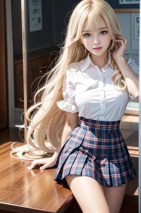 portlate、School Uniforms、bright expression、poneyTail、Young shiny shiny white shiny skin、Best Looks、Blonde reflected light、Platinum blonde hair with dazzling highlights、shiny light hair,、Silky straight hair、Beautiful bangs that shine、Glowing crystal clear a...