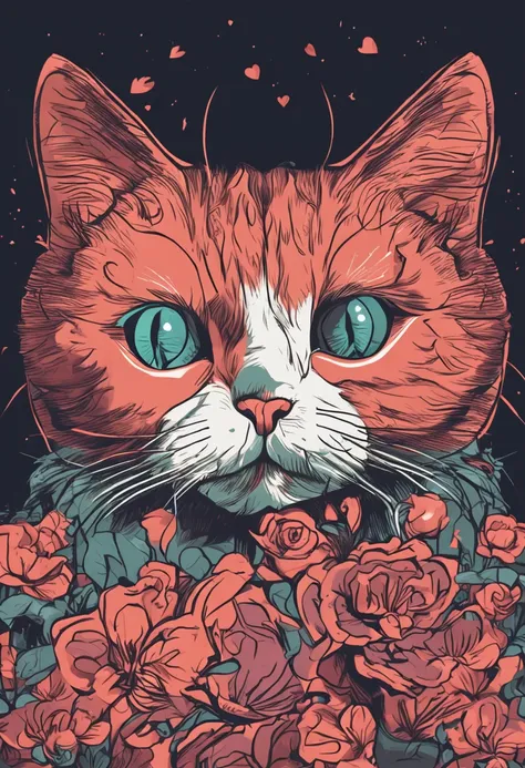 Illustration of a cute cat shot through the heart