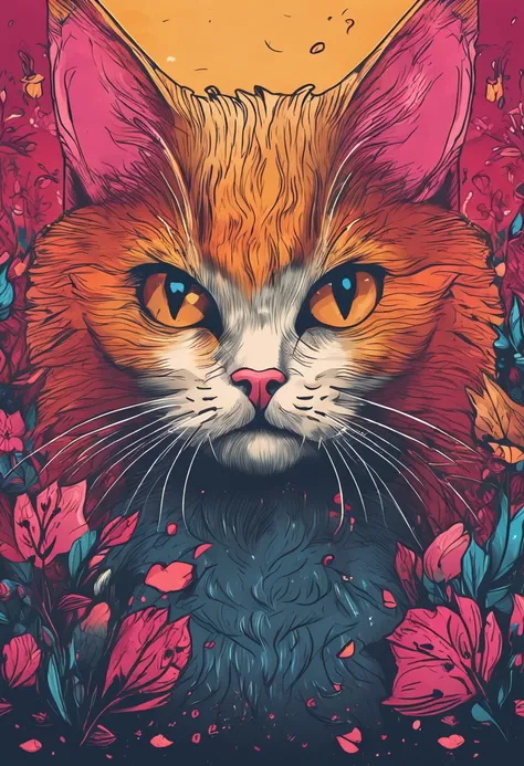 Illustration of a cute cat shot through the heart