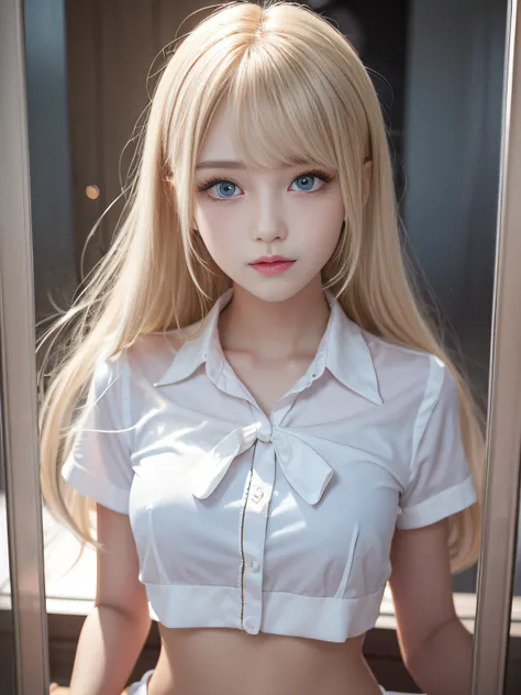 portlate、School Uniforms、bright expression、Young shiny shiny white shiny skin、Best Looks、Blonde reflected light、Platinum blonde hair with dazzling highlights、shiny light hair,、Super long silky straight hair、Beautiful bangs that shine、Glowing crystal clear ...