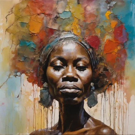 Daniel Merriam style, wire sculpture of a close-up face of a black African woman, street baroque, watercolor, fast painting, drips, splashes, stains, f detailing, colored ,intricate oil on canvas high detail sharp quality colorful