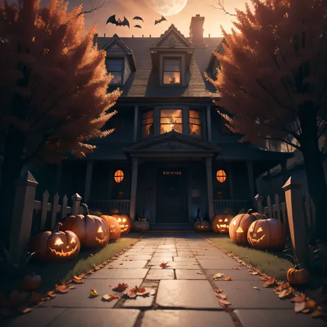 Halloween Scenery　Unattended background　wide angles　8k　busy