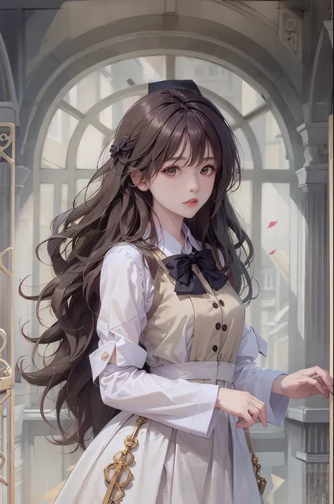 one-girl，ren，Simple，14岁，planar，Full body standing painting，standing on your feet，Face people，gentleness，Tender，youthfulness，Pure，Blue school uniform，Black straight hair，long whitr hair，blackigeyes，teens girl，black roses，On the chest is the Order of the Bla...