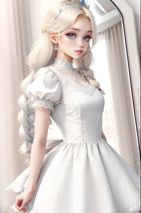 Princess　A Princess　Soft　Good style best quality(Highest Quality) , High quality(hiquality)　soft hair　amarelo　Fluffy dress blonde　Braids The whole body is reflected Very delicate tone and good atmosphere