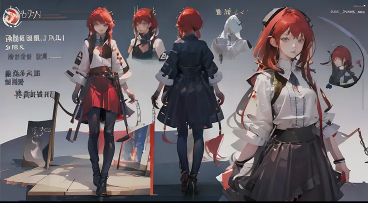 demon girl, moonlight, entry, red hair, red all over，比基尼，black rope，chains，detailed, masterpiece, reference art, reference sheet...