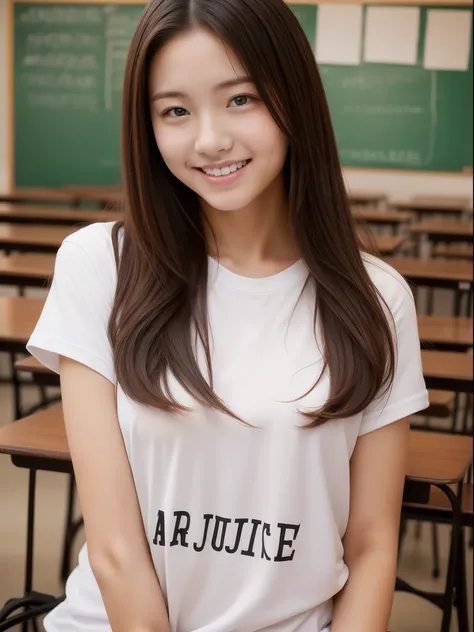 Beautuful Women、age19 、Half body shot、80mm、student clothes、‎Classroom、NSFW、A smile