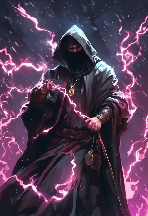 Character: A wizard in black robe. He is wearing a cap so the face cannot be seen. The aura of the the wizard is gloomy.