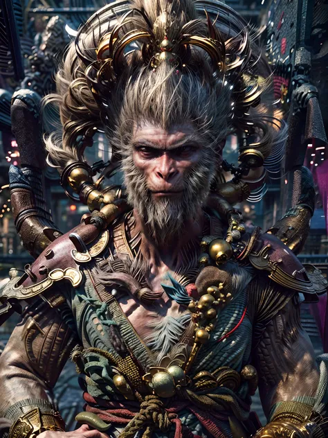 (masterpiece, a sacred portrayal of the monkey king:1.4), wukong，(charming illustration of monkey god in his iconic appearance:1...