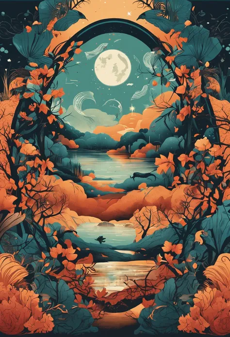 best qualtiy，daynight, yin yang, yinyang shaped, Central symmetry, representing the 4 seasons, in harmony with nature, harmony of nature,, Excellent digital art with rich details