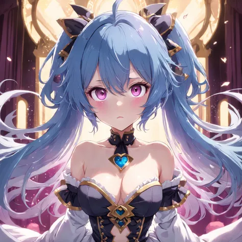 Blue hair, Heart-shaped pupils, Purple eyes, Shy, anime big breast, Rococo style, Sparkle, hyper HD, High details，full bodyesbian