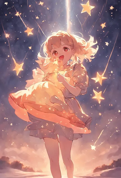 Stars shine，Colorful，Lolita style clothing，cartoony，teens girl，Carrying a bear cub on his back，Clumsy jumps，Cute and cute，KIDS ILLUSTRATION，Glow effects，Dingdall effect，depth of fields，high light，Real light，Ray traching，oc rendered，Hyper-realistic，best qua...