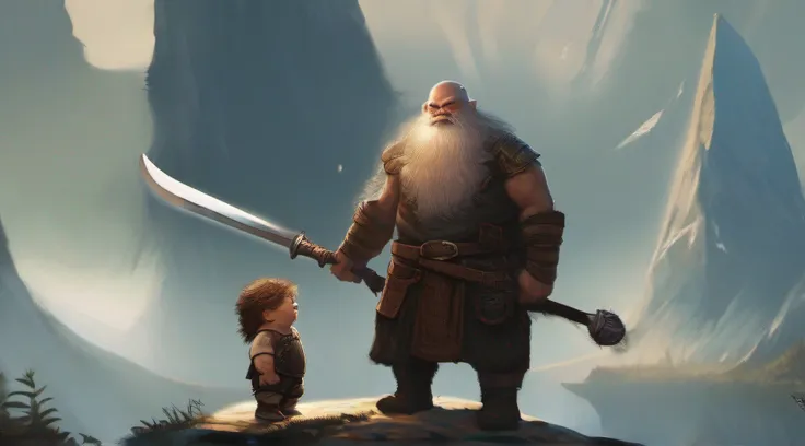 Giant man next to a dwarf