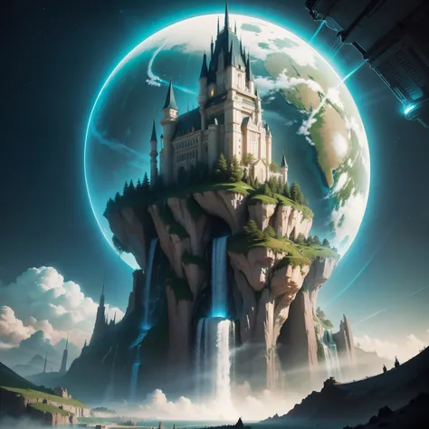 Terraforming　Skyscrapers　epcot　huge waterfall　Huge castle　cyberpunked　Earth Metropolis　Sci-Fi Art Masterpiece　超A high resolution