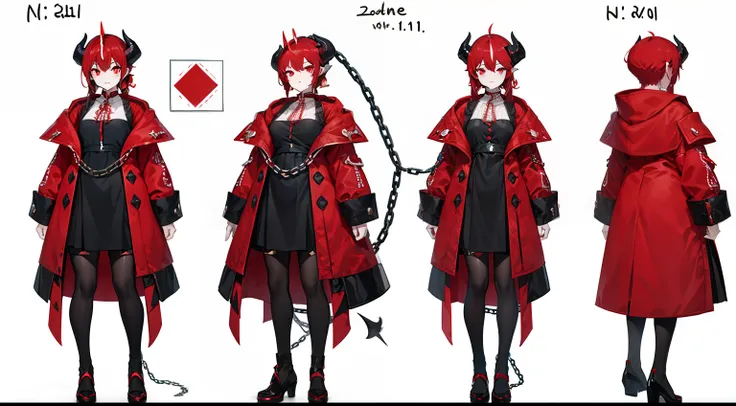 tmasterpiece，Need，1 Female demon，A high resolution，bleeding from the corners of her mouth，hoang lap，Fang，tiny horns，Collar，large chain，Black all over，Oversized coat，（ultradetailed：1.1025），（illustratio：1.1025），（infography：1.1025），Patent drawings，Physical me...