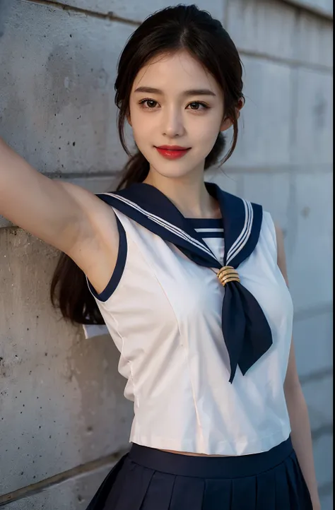 ((Pose with both hands raised to show the left and right armpits、Armpit、We show the armpits in detail、red lipsticks、Oiled shiny armpits,、Glossy shiny armpits with oil in the armpits、Realistic and detailed armpits、Armpits shining with sweat、Ultra-realistic ...