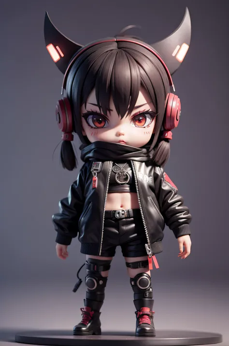 chibi cyberpunk, use demon mask