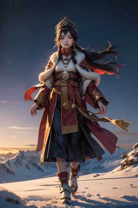 （best qualtiy，tmasterpiece：1.2），超高分辨率，realisticlying，Front lighting，Complicated details，Exquisitedetailsandtextures，（1girll），独奏，standing on your feet，The upper part of the body，a beauty girl，Tibetan clothing，Colorful costumes， Fleece collar， Padded collar，...