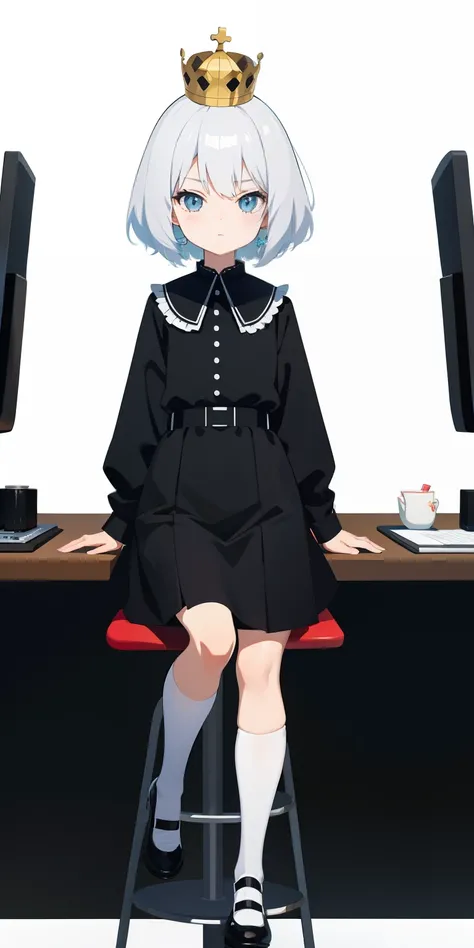 Anime Two-Dimensional A petite 13 year old girl with white hair cute beautiful crown high chair chess girl is black square