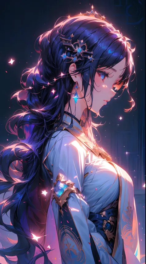 anime girl with long hair and stars in her hair, 8k high quality detailed art, ethereal beauty, guweiz, fantasy art style, artwork in the style of guweiz, trending on cgstation, detailed digital anime art, 4k highly detailed digital art, beautiful digital ...