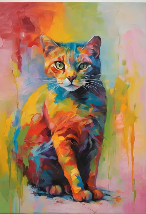 a colorful cat doing a cat pose, in ultra hi-definition and ultra hi-resolution