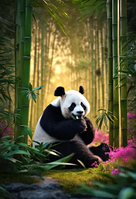 Panda eats bamboo