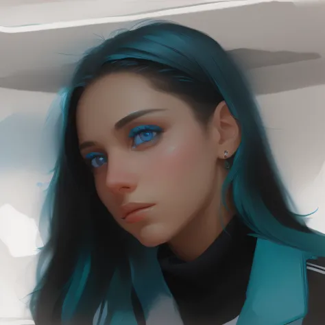 Mujer negra con ojos verdes y una chaqueta azul posando para una foto, Retrato Anime Space Cadet Girl, portrait knights of zodiac girl, realistic artistic style, cabello rubio ojos azules, cabello rubio y ojos azules, A portrait of a blue-eyed girl, Retrat...