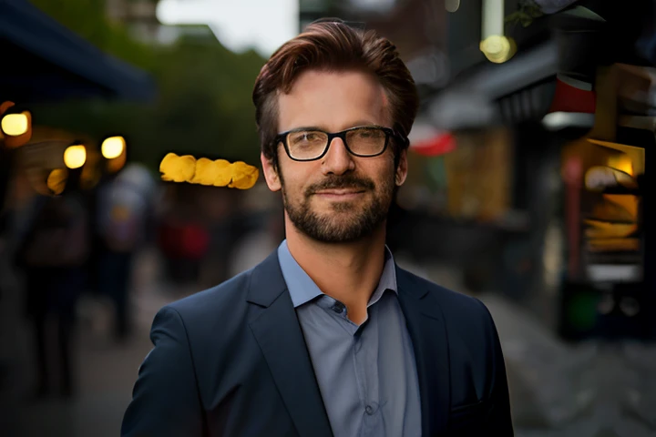 instagram photo, closeup face photo, a man in a suit and glasses standing on a street, yann blomquist, by Jens Søndergaard, headshot portrait, man with glasses, raphael lecoste, by Mathias Kollros, markus gunnar, kai vermehr, professional profile photo, ou...