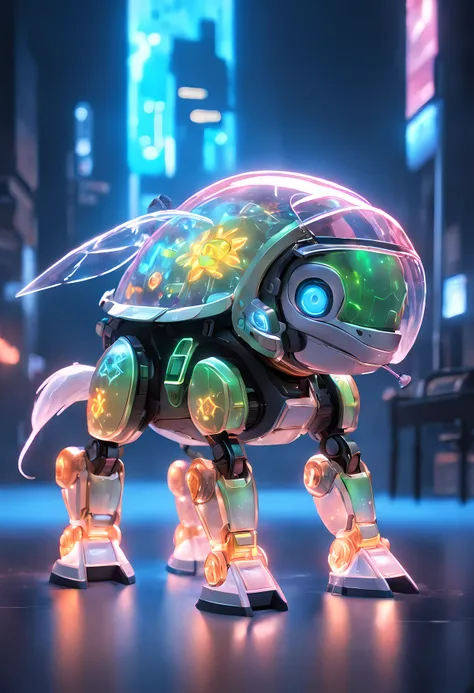 (Blind box toy style:1.2), (anthropomorphic turtle:1.5), (Full body shot) , 1 Transparent cute horse, Transparent mech, Exquisite helmet:1.2, Luminous goggles:1.2, Cyberpunk, dreamy glow, luminous neon lights, Clean, White background, ( Global illumination...