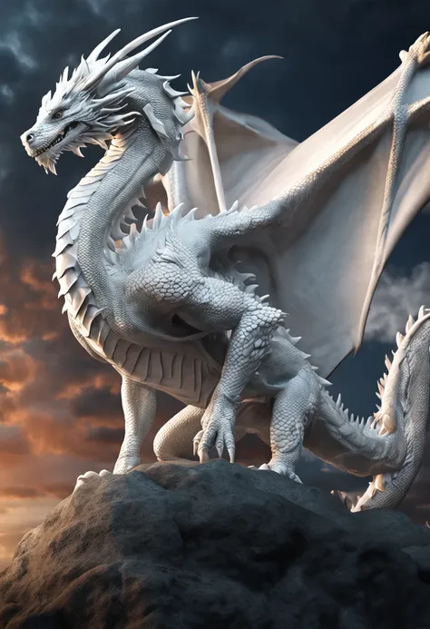 best quality, a stunning artwork of a beautiful white dragon, intricately detailed, (best shadow), elegant, volumetric lighting