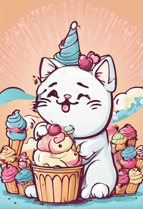 cat ice cream logo, cute