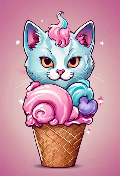 cat ice cream logo, cute