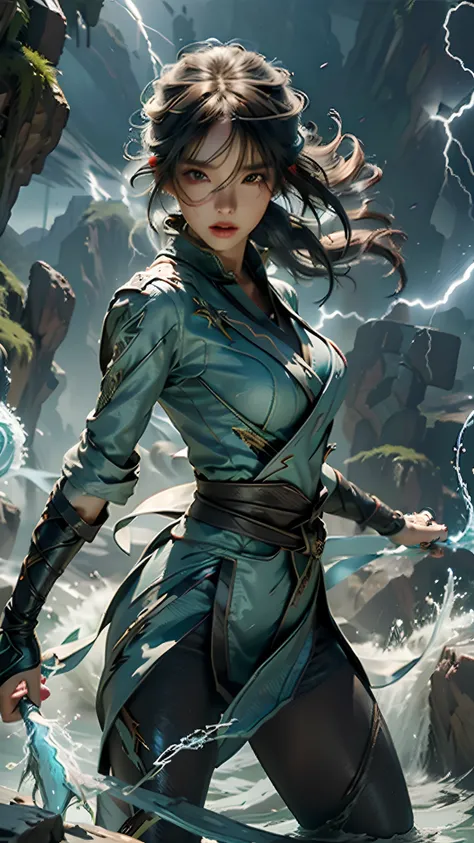 Best quality,masterpiece,ultra high res,,leilinggeng,lightning,,Lots of lightning,drawing,lightning elemental energy towards himself,Beautiful girl,The body is wrapped in lightning,Clarity