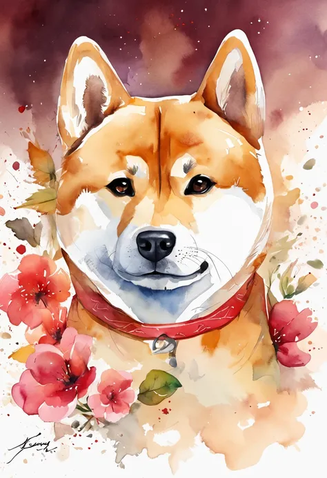 Cute Shiba Inu，T-shirt design，vectorial art,white backgrounid, contours, Sticker, Clean white background, Professional vector, High detail,