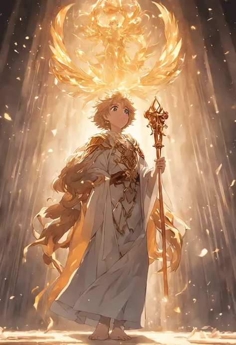 Holy maiden，The whole body is surrounded by white ribbons，Holding a golden scepter in his hand, He sits on a lion made of crystal，Flexible body，Pleasant appearance，Super clear，4K，The picture quality of the movie，Easy composition，The texture of the arrival ...