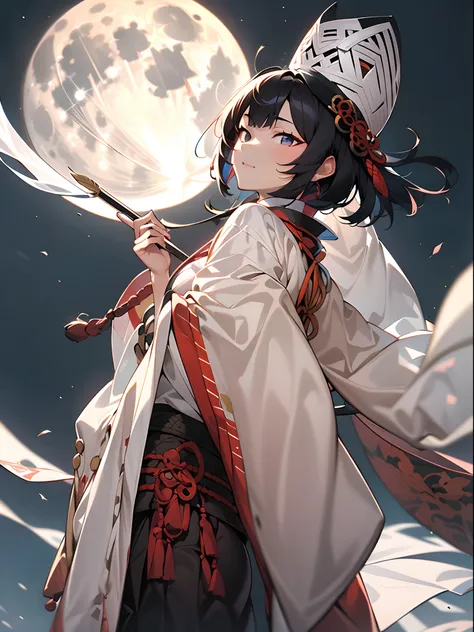 1girl,(onmyouji),(one big round full moon)