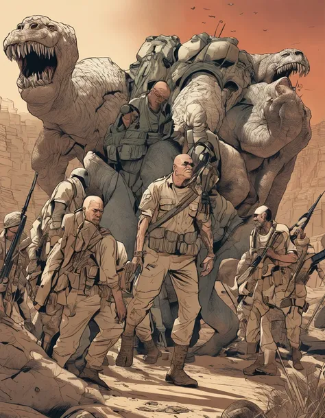 Um rei gigante de 4 metros, albino e careca, leads his army of Egyptian soldiers with greatness.