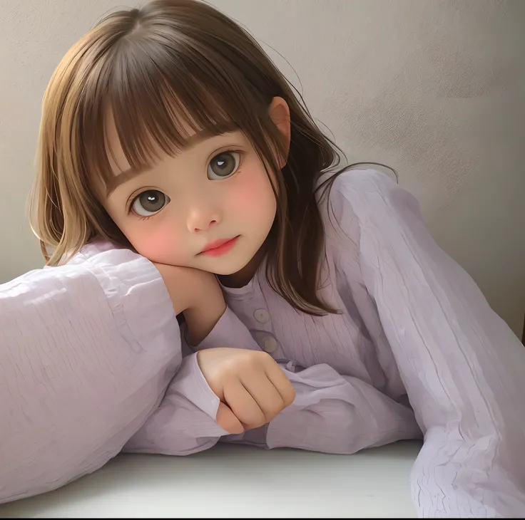 Close-up of a little girl sitting at a table, lovely digital painting, adorable digital art, cute beautiful, Cute little girl, Cute young girl, Realistic cute girl painting, cute portrait, beautiful lovely, Cute and lovely, with cute doting eyes, Young and...