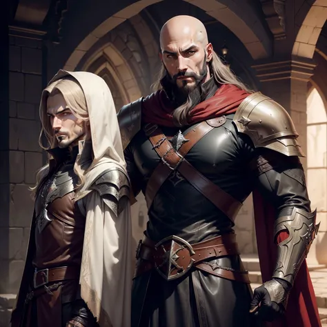 Castlevania Lord of the shadows bald beard handsome muscular full moroccan Armor warrior leather Armor Wear avec un cavalier fantôme