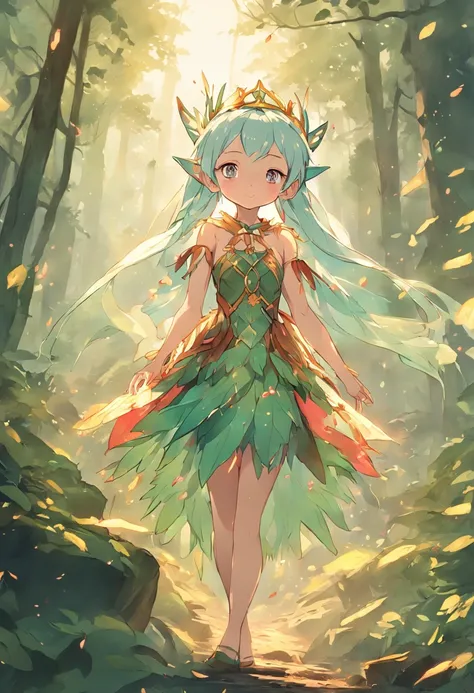 a beautiful elf girl、Fairy feathers、in woods