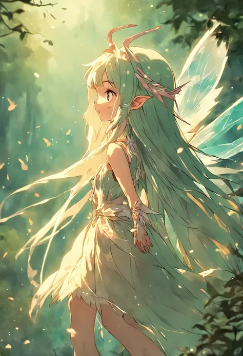 a beautiful elf girl、Fairy feathers、in woods