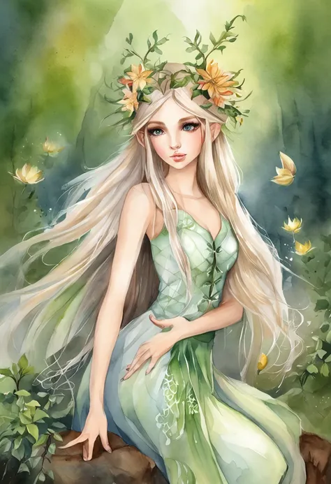 a beautiful elf girl、Fairy feathers、in woods