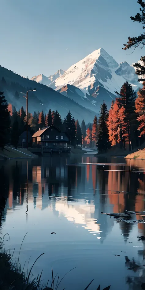 There is a bus stop in the lake，Dark tones，midynight，The dark world，Big Mountain