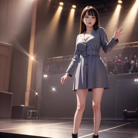 tmasterpiece，A high resolution，8K，CG animation，A woman stands on stage，In the introduction of goods