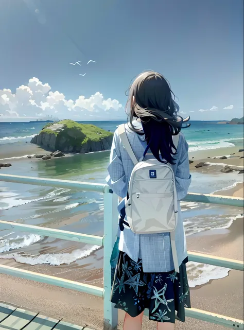 back shadow、look at the sea、backpacks、