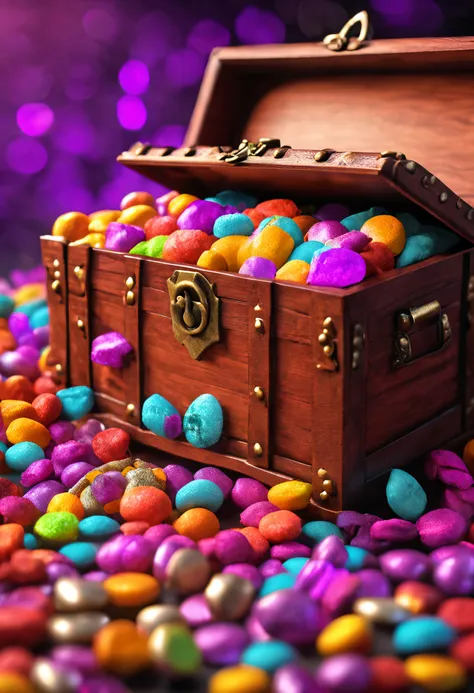 A large treasure chest with many sweets