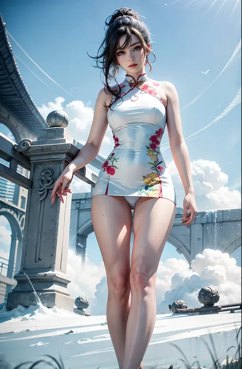 Cheongsam beauty，Long legs（tmasterpiece，best qualtiy，realisticlying：1.37），（Complex and sophisticated，Highly detailed skin and face），((Best quality))), (((Masterpiece))), ultra fine photos, whole body picture，Unreal Engine 5 8K UHD, ，gentlesoftlighting，8k w...